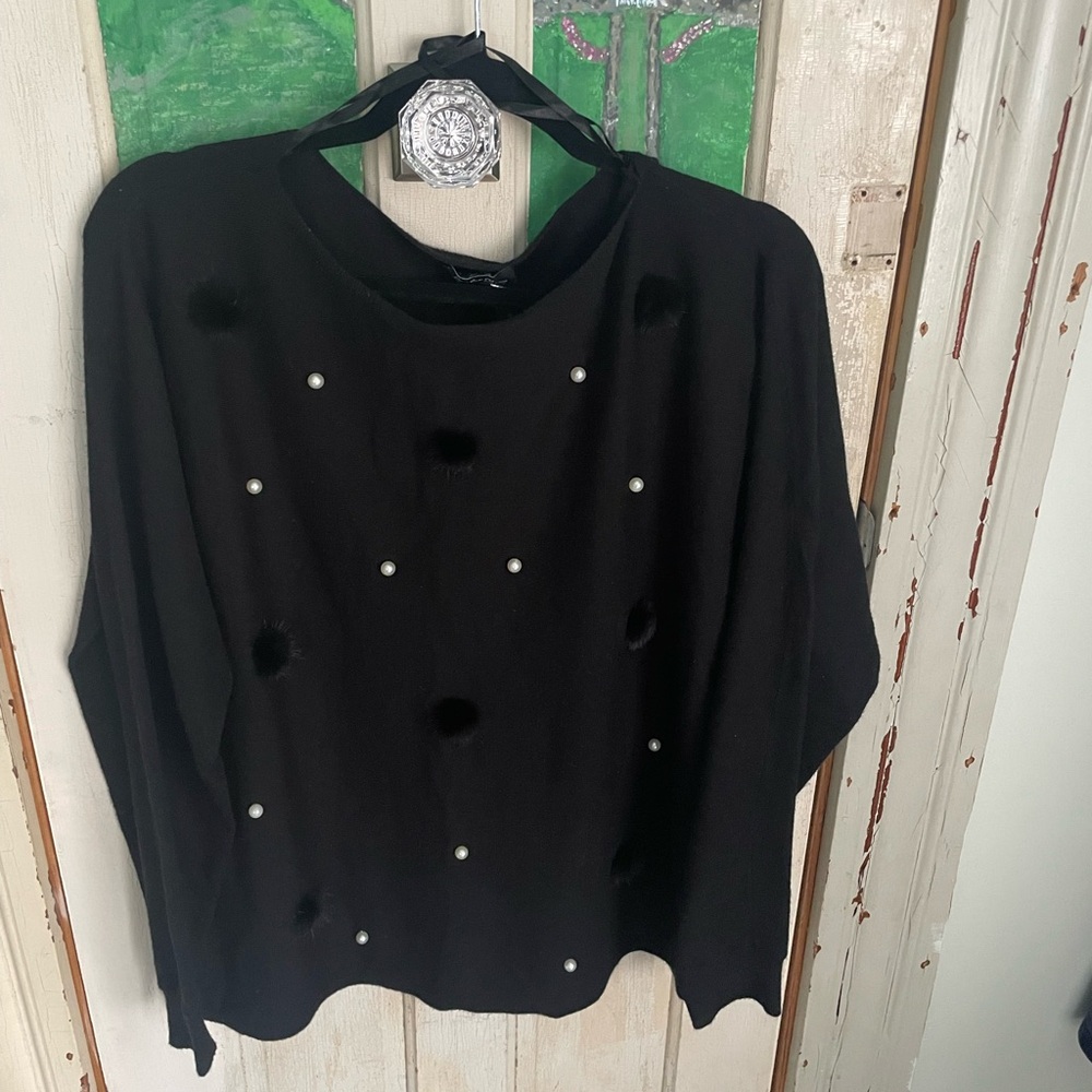 Black Sweater with Pearl Accents